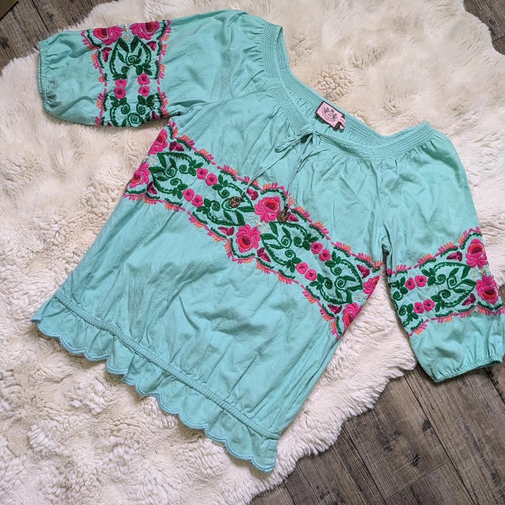 Y2K Juicy Couture Embroidered Boho Blouse